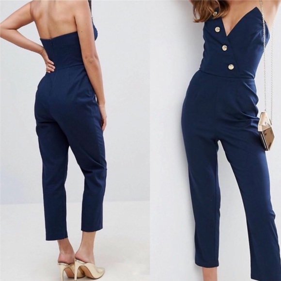 ASOS NAVY BANDEAU MILITARY JUMPSUIT - Picture 2 of 8